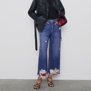 Zara High Rise Jean with plaid trim